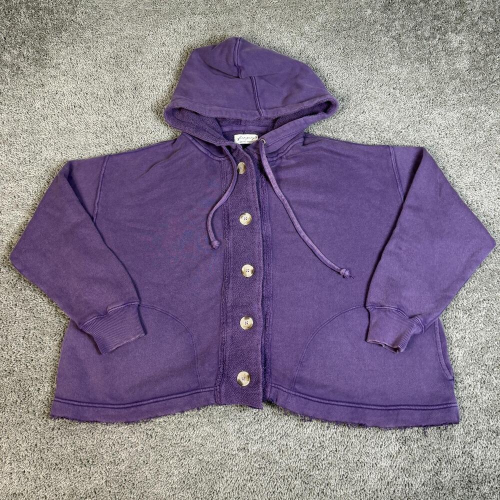 Free People Cardigan Womens XS Purple Hoodie Terry 100% Cotton Pockets